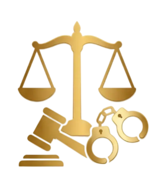 Balança, martelo e algemas representam justiça e direito.